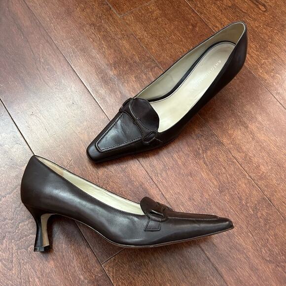 Antonio Melani Brown 90s Style Pointed Square Toes Women's Spool Heels, Size 7 - Picture 2 of 16